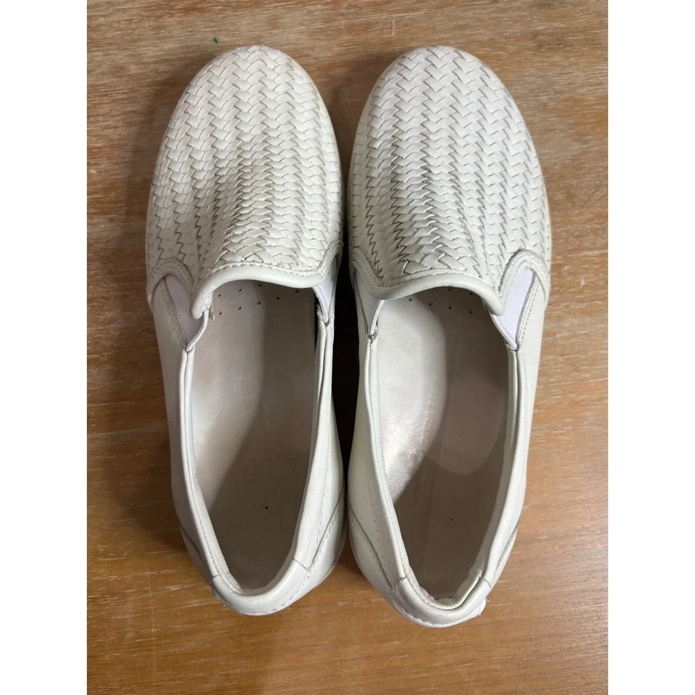 ECCO Soft 7 Woven Slip On Sneakers White Leather Womens 39 US 8 470113-01152‎